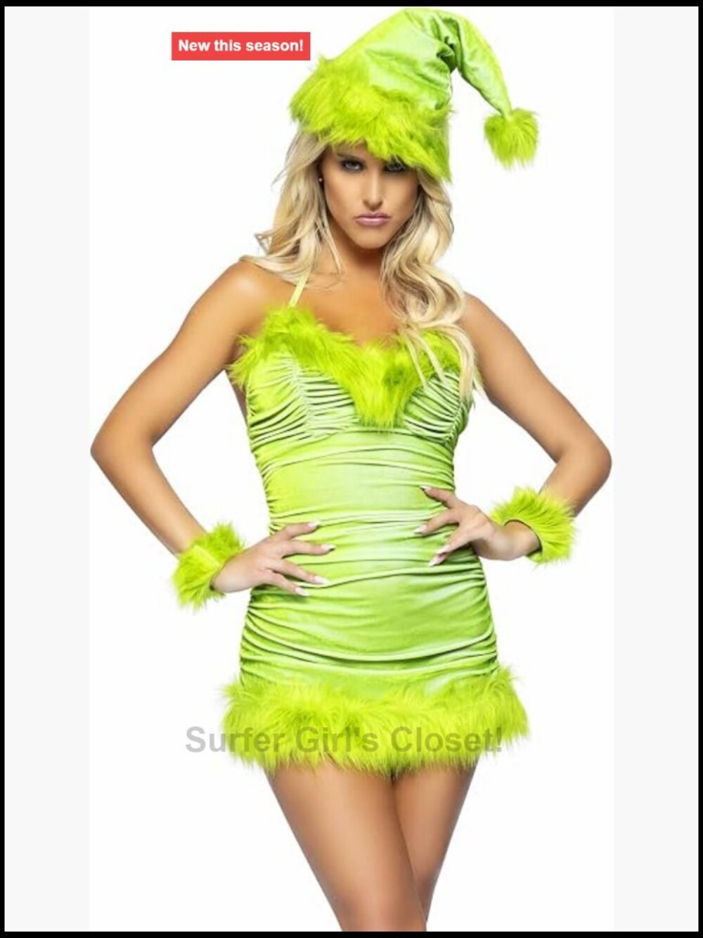 Women's Christmas Baddie Costume Set Halter Dress Faux Fur Trim Hat
